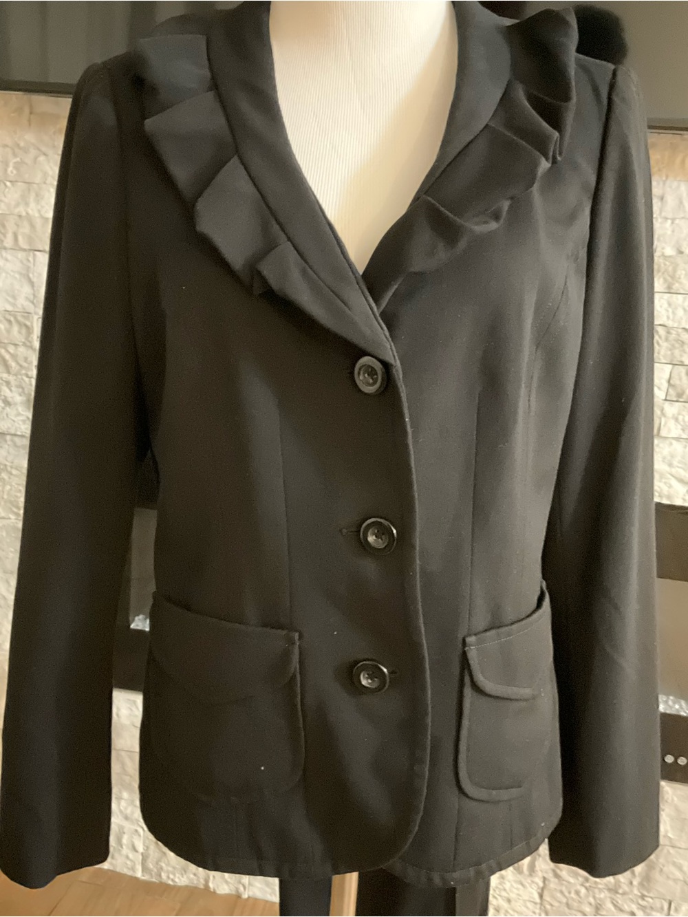 Atelier Sona Black Ruffle-Trim Blazer and pantsuit set Size 10
